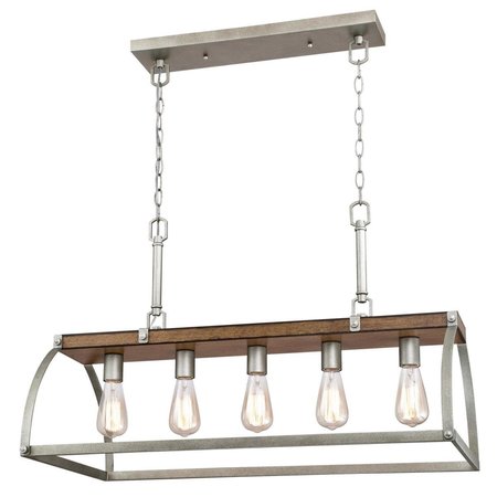 WESTINGHOUSE Chandelier 60W 5-Light Oak Lane Barnwood Beam Galvanized Steel Open Mtl Cg 6351700